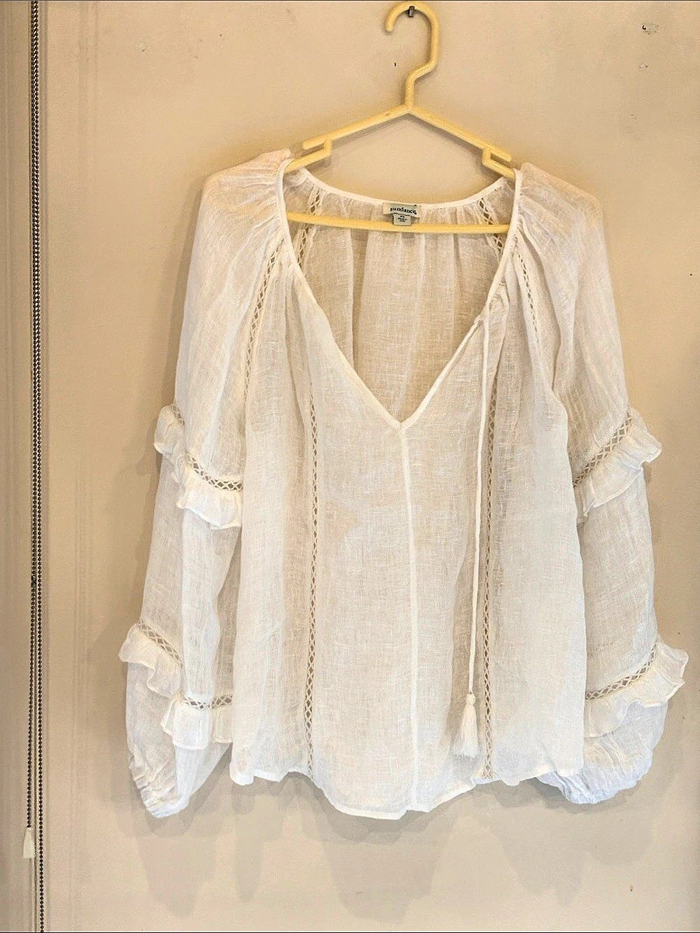 Johnny Was White Ruffle Sleeve Blouse